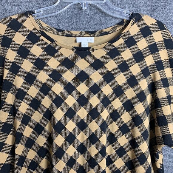 J Jill Check Crop Top Woman Tan  Black Drop Shoulder 3/4 Sleeve Soft Modal Blnd - Picture 2 of 14